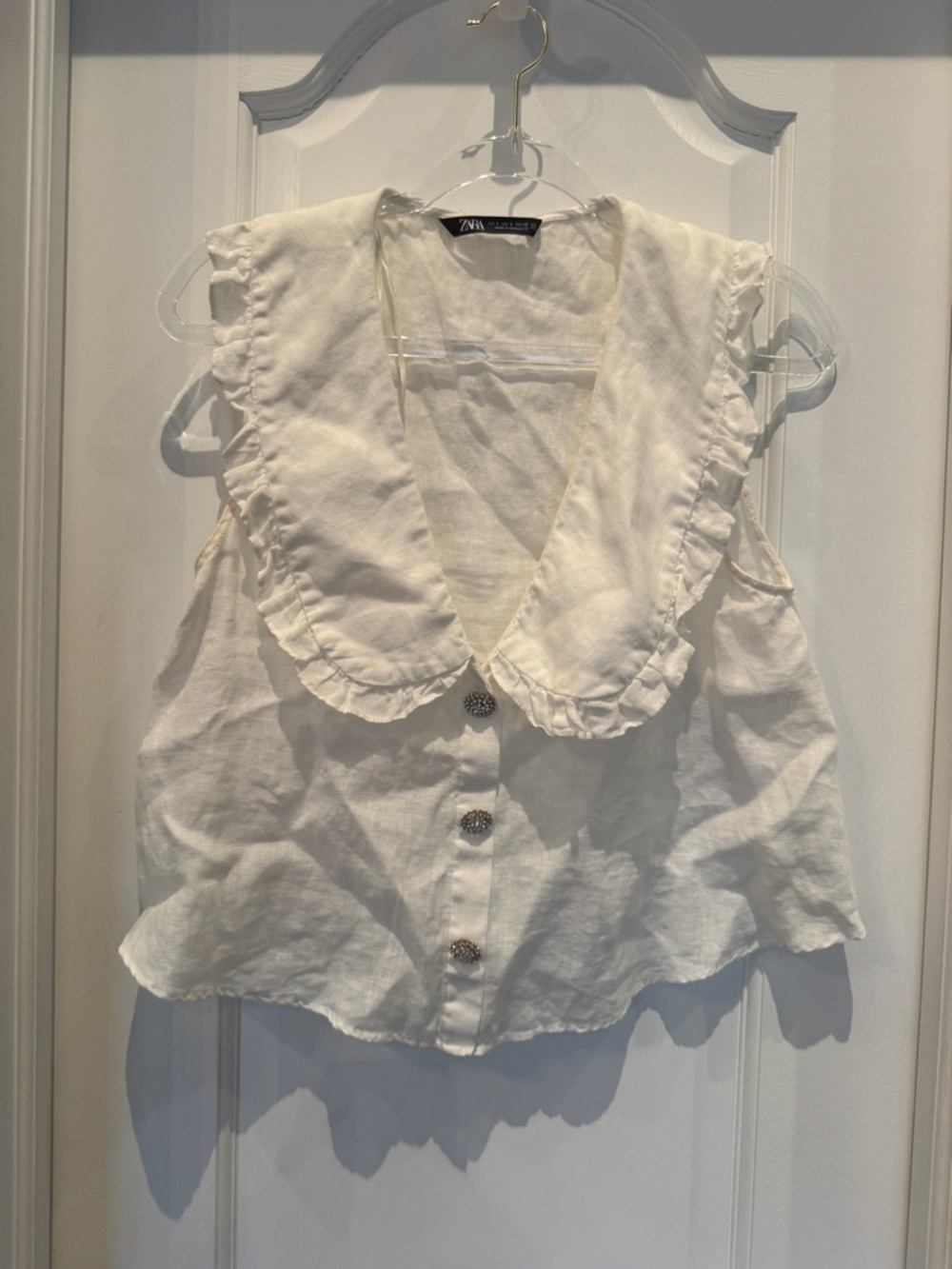 Zara Cream Ruffle Collar Button Tank